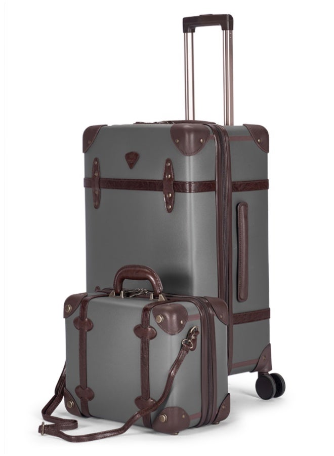 LIMRA Travel Bags Classic Leather Luggage 4 Pcs Set Grey /Dark Brown 28''-24''-20'''-14'''Inches - Image 4